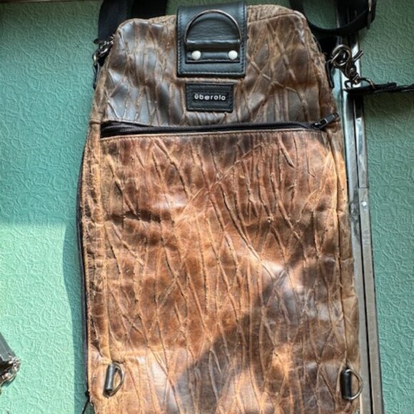 Brown embossed Leather crossbody/backpack/handle by Uberolo - Picture 2 of 10